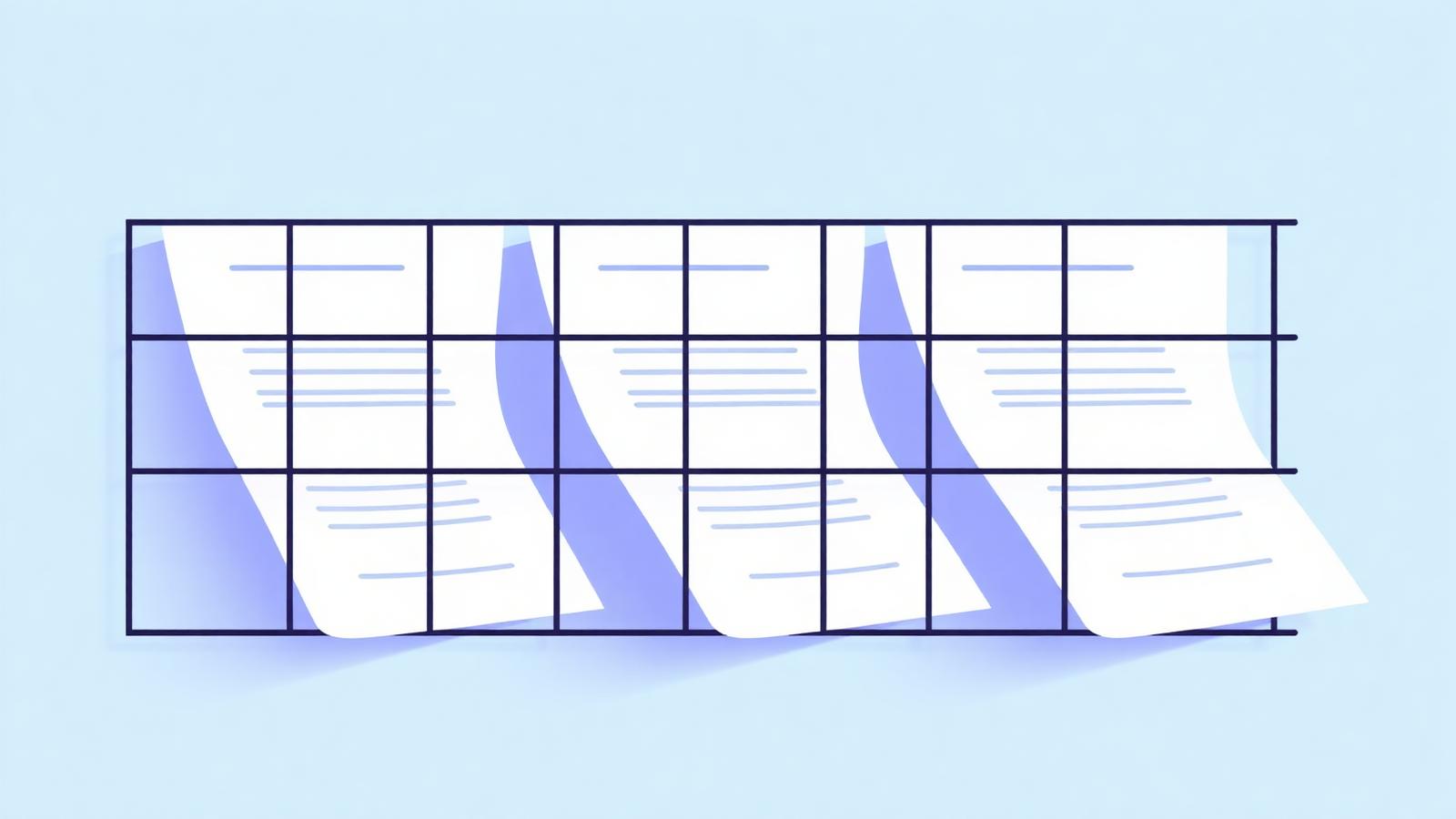 Pages de documents passant à travers une grille d'inspection éditoriale