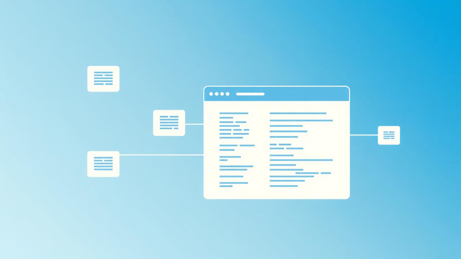 Blocs de code JSON-LD reliés à la maquette d'une page web illustrant le balisage Schema.org